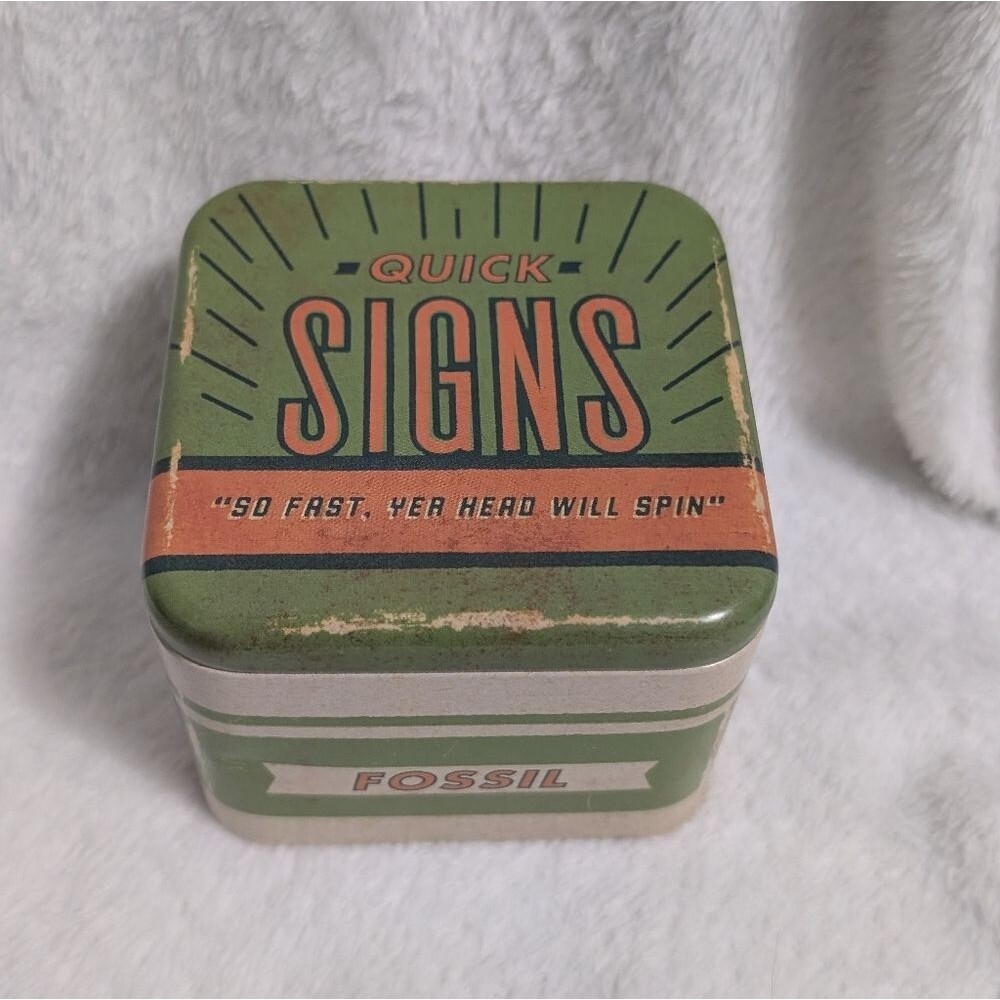 Fossil Green and Orange Tin Box